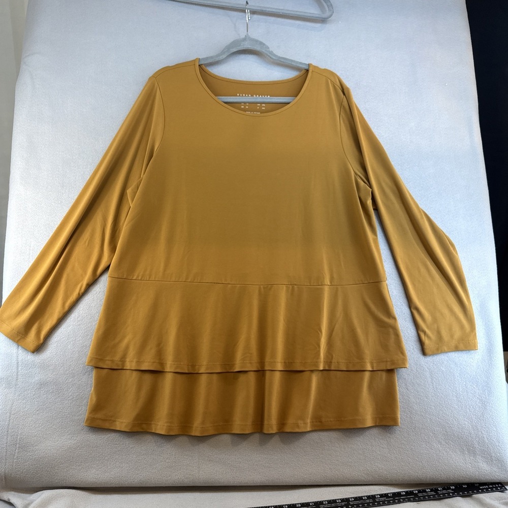 Susan Graver Modern Essentials Blouse Plus 1X, Casual, Ruffles Bottom, Longsleev